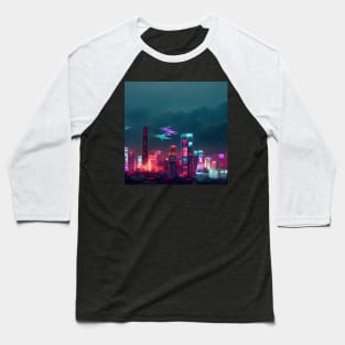 Lo-fi Flight Zone - Cyberpunk Cityscape Skyline Baseball T-Shirt